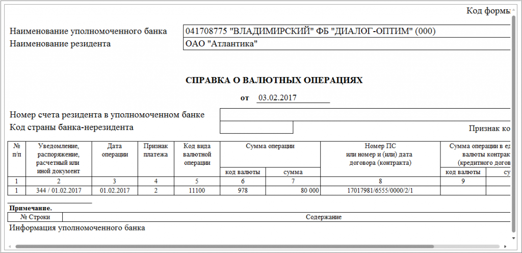 Квитанция об обмене валюты образец